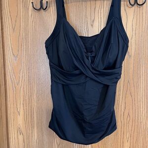 NWT Lands' End Sz 14DD-16DD Black Underwire Wrap Front Tankini Swim Top